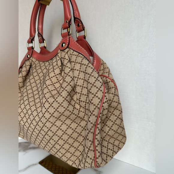 Authentic Gucci Diamante Sukey Canvas Tote Bag Brown - Picture 4 of 13